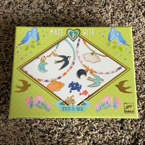 You & Me Bird Charm Necklace & Bracelet Set - Pastel Blue, Pink, Orange